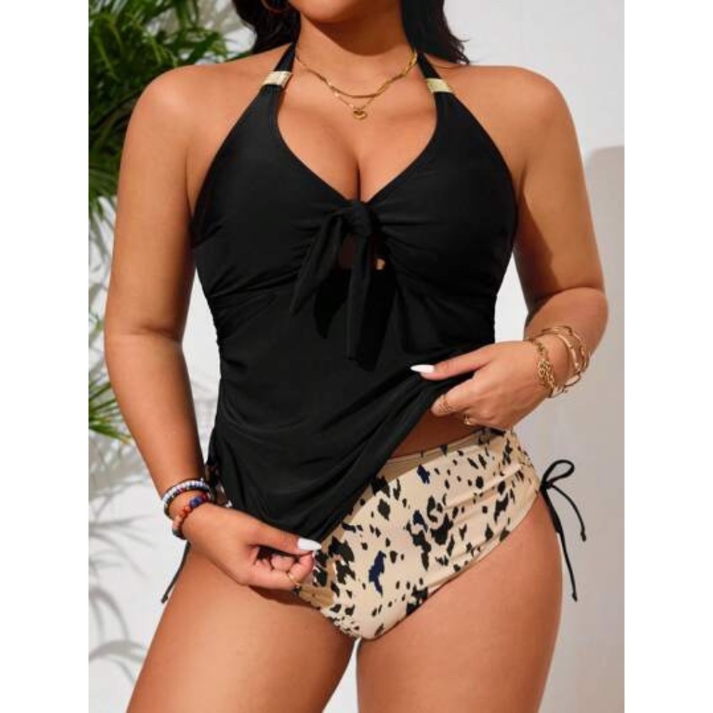 Plus Size Halter V-Neck Backless Tankini